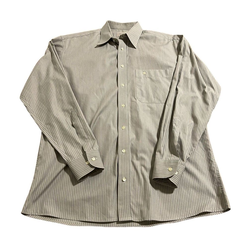 Vintage ETON ETASTAR Shirt Mens 39-15 Beige Striped Long‎ Sleeve Button Classic